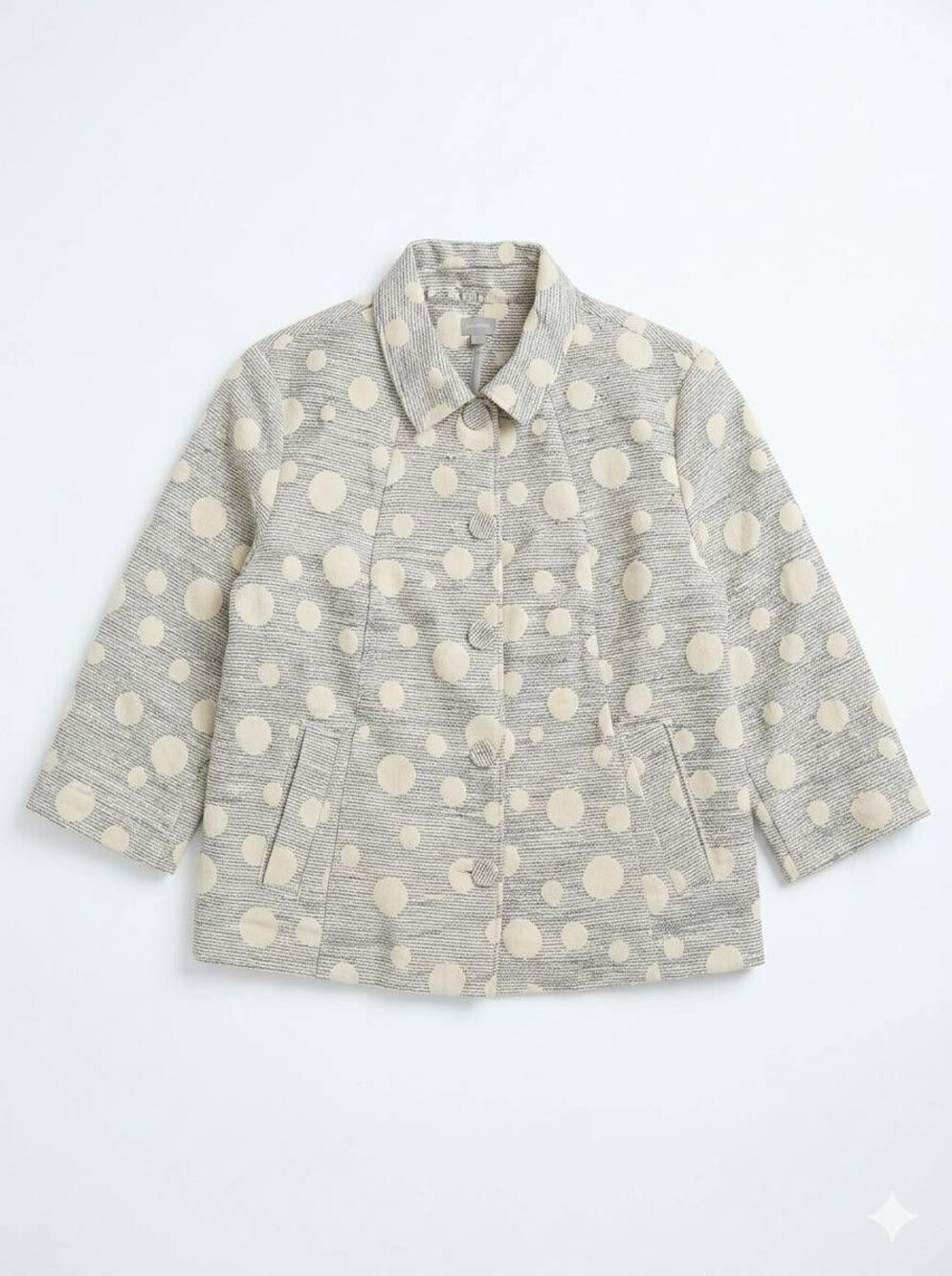 🇬🇪🔺️Chico's Metallic Silver Polka Dot Jacquard Blazer Jacket XLarge